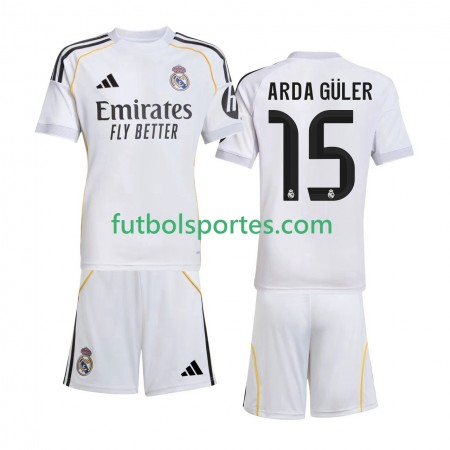 Camiseta Real Madrid Arda Guler 15 Niño Primera Equipación 2025/2026